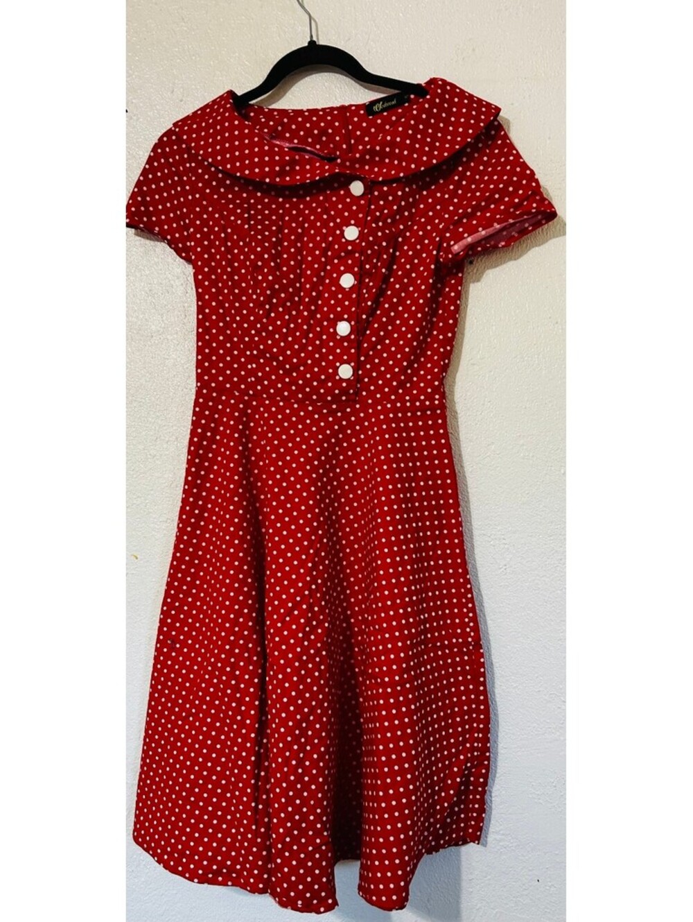 Wedtrend Red Polka Dot Retro 50s Style Swing Dress Wide Collar Pin Up Size S